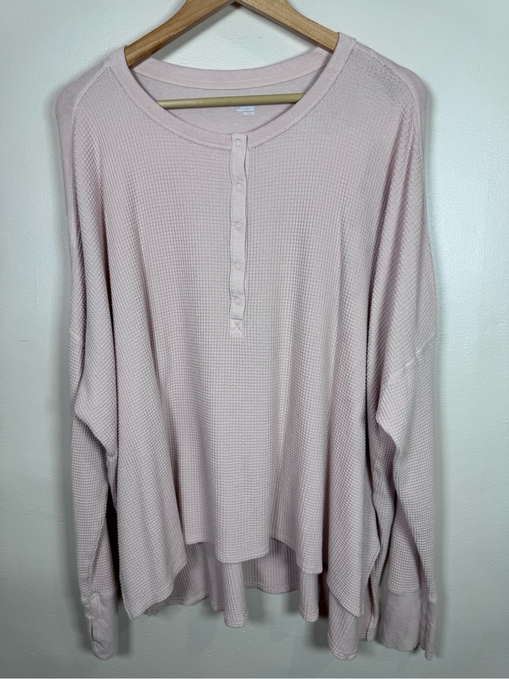 Offline aerie Light Pink Waffle Knit Shirt Henley Flannel Oversized XXL Slouchy